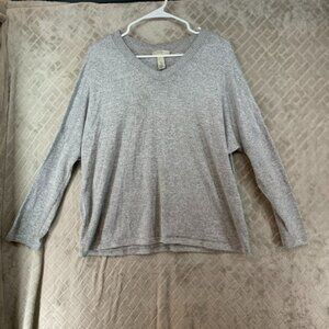 Just Be Womens Large Sweater Gray Boxy V Neck Polyester Blend Stretch